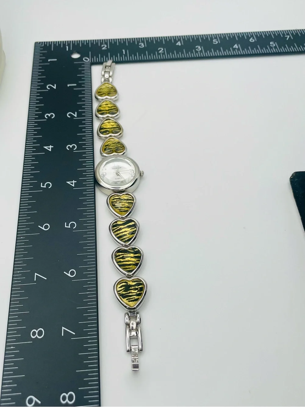 Gossip Silver Bracelet Watch with Yellow Tiger Heart Links. Silver Tone Dial